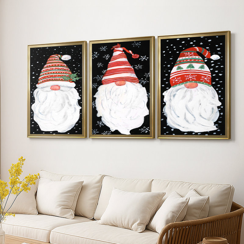 Winter Home Gnome - Toile tendue avec châssis sur mesure - 3 pièces