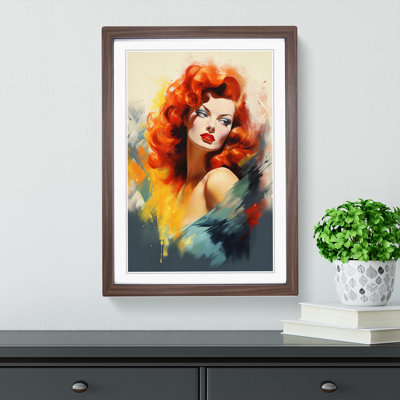 Red Headed Woman Modern - Single Picture Frame Print on Wood