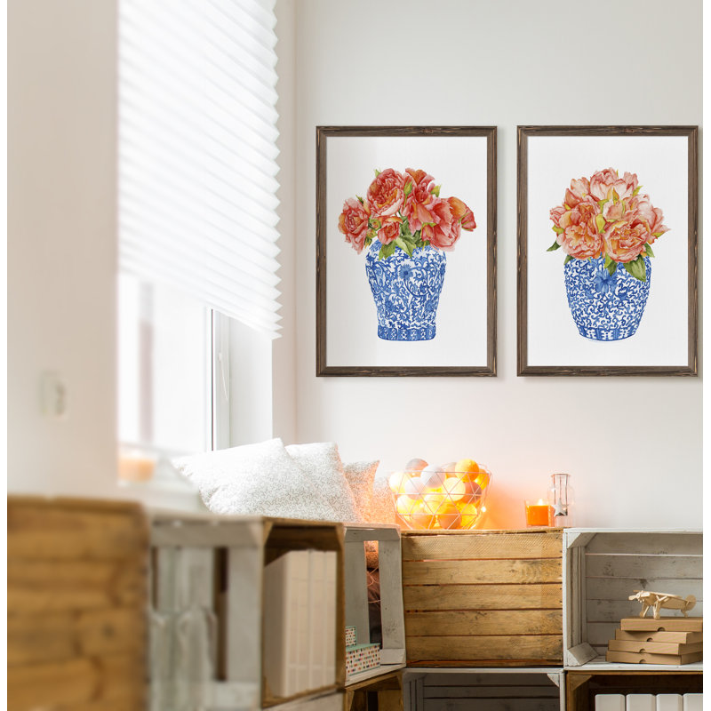 «Sweet Peony I» par Vincent Van Gogh, ensemble de 2 reproductions d'art encadrées, H 24 po x l 18 po, Toile encadrée, Érable