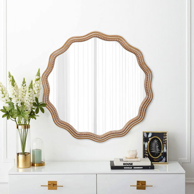 Wood Frame Wavy Wall Mirror