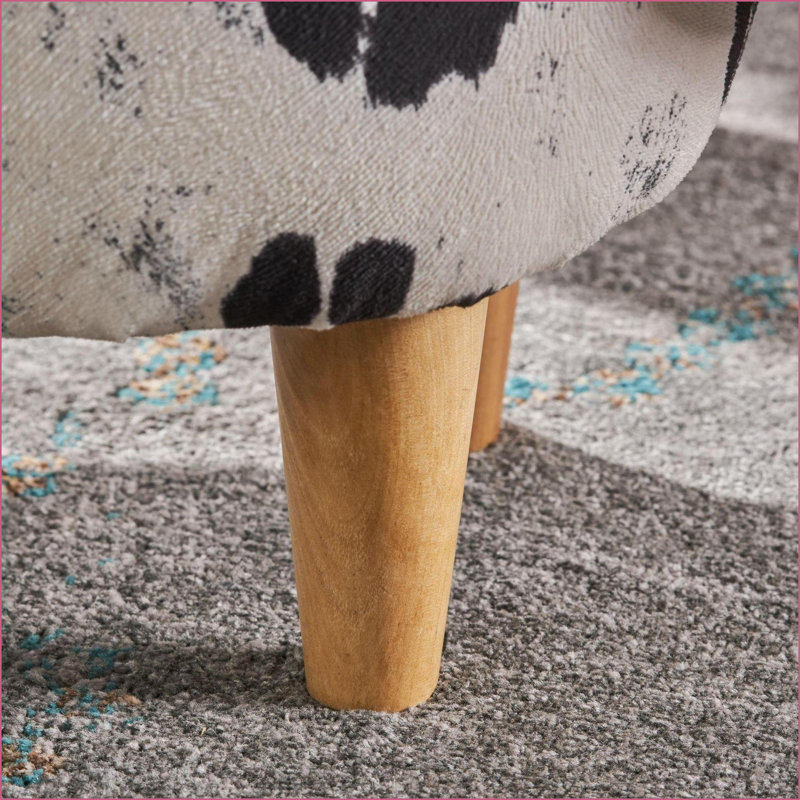 Ottoman, Black &amp; White Cow-Shaped Footstool with Velvet Horns &amp; Birch Legs | Walnut Brown Option | Living Room, Bedroom