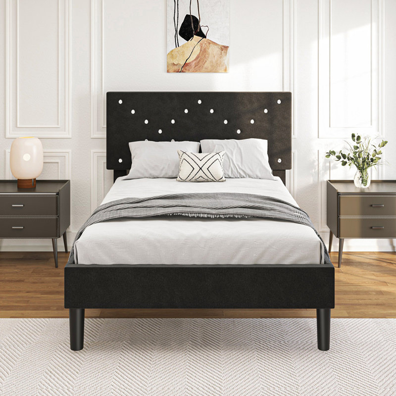 Lit plateforme en tissu d'ameublement, Simple