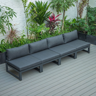 Letendre 4-Piece Armless Aluminum Patio Chairs Set with Powder-Coated Frame and Removable Cushions for Patio, Balcony, or Garden
