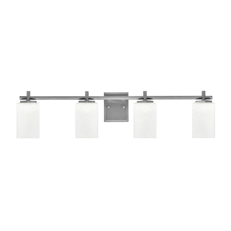 Barre de salle de bain Finola avec verre carré blanc, 4 lumières, Graphite, H 8,5 po x l 35,5 po x P 6 po