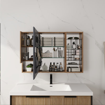 Armoire de salle de bain murale à miroir avec tablettes réglables et rangement, parfaite pour les salles de bain organisées