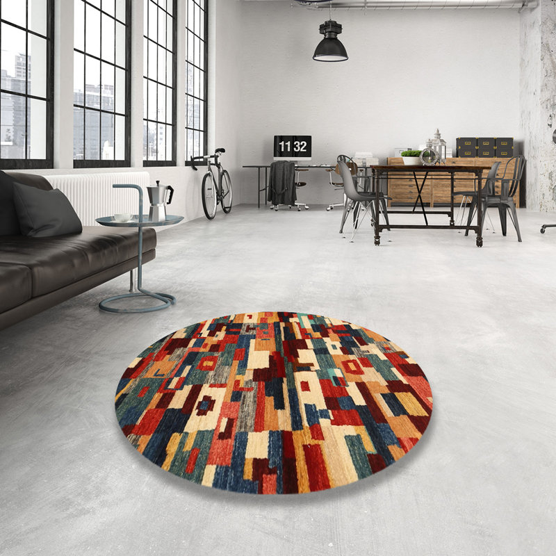 Tapis abstrait rouge / vert / brun, Rond 3 pi