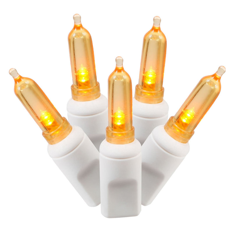 Single Mold Italian LED Christmas Light Set White Wire, Orange