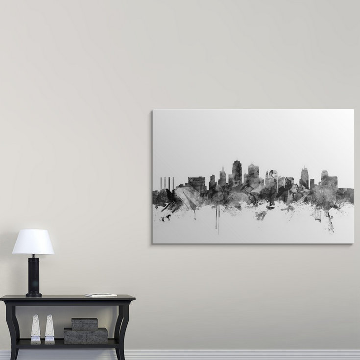 «Kansas City Skyline» par Francy, impression, Cadre blanc, H 24 po x l 32 po x P 1 po