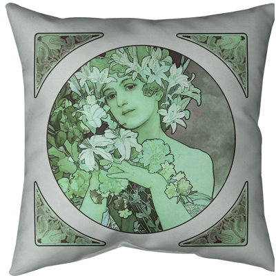 Alphonse Mucha Crown of Flowers Throw Pillow