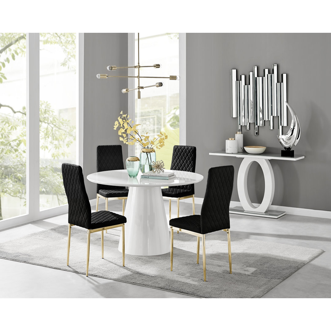 Edzard Statement Pedestal Round Dining Table Set & 4 Luxury Velvet Dining Chairs