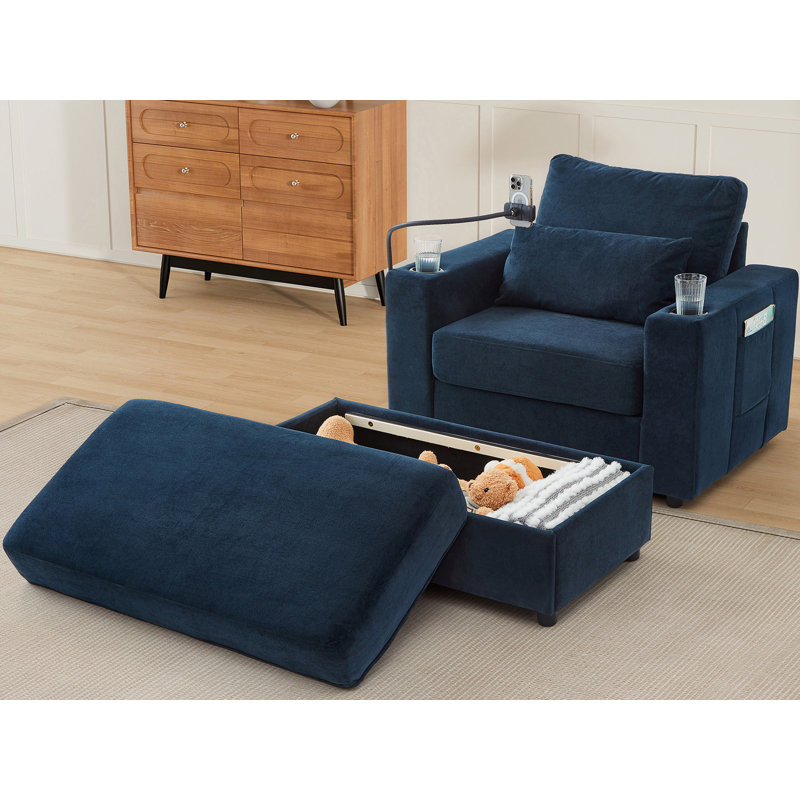 Fauteuil en chenille avec repose-pieds avec rangement, Bleu