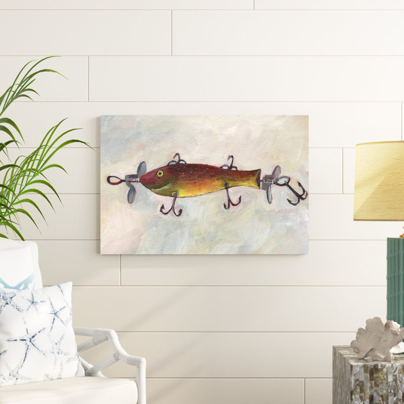 «Retro Fishing Lure V» par Regina Moore - peinture sur toile tendue, H 24 po x l 36 po