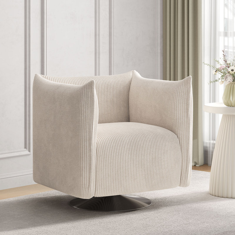 Khortny Upholstered Swivel Barrel Chair, Polyester White