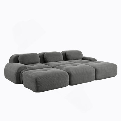 Canapé modulaire à trois places avec 3 repose-pieds, tissu en velours côtelé, sans assemblage, animaux de compagnie accueillants, accoudoirs courbés ultra-larges, éponge à haute résilience, salons, salles multimédia, gris