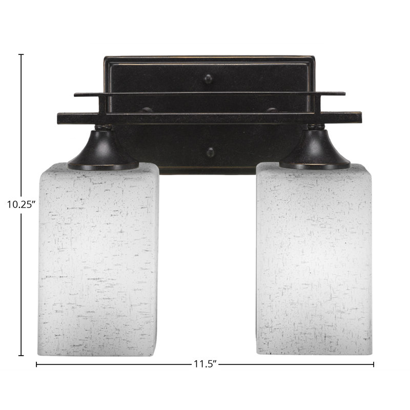 Uptowne 2 Light Bath Bar Shown In Dark Granite Finish With 4" Square Clear Bubble Glass, Clear Bubble