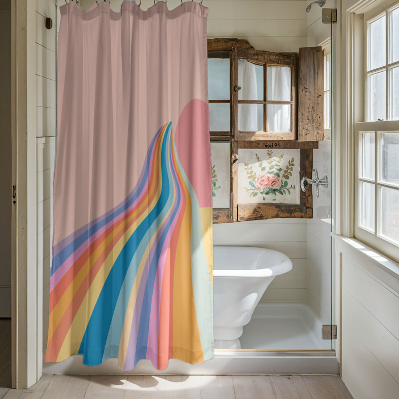 Rideau de douche 1 pièce Retro Swirl Art, H 74 po x l 71 po