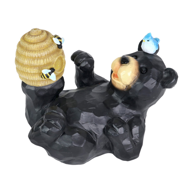 Ours solaire Exhart jouant avec une ruche lumineuse jardin statuaire, 9 par 7 pouces