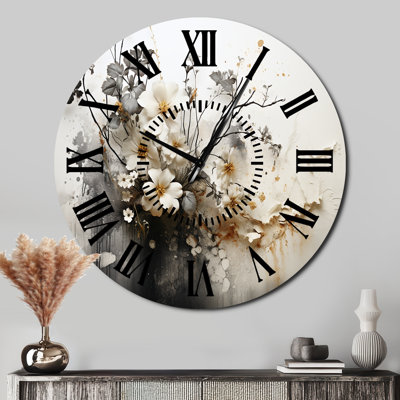 Bohemian Earthly Floral Collage I - Abstract Black Face Wall Clock