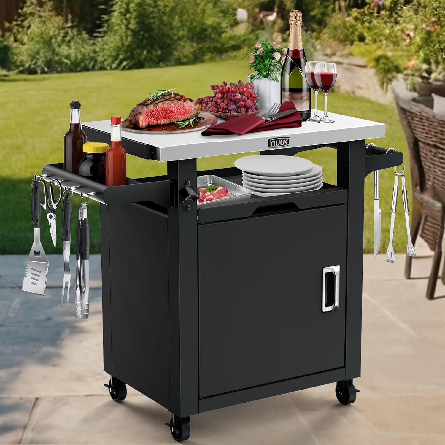 Winston Porter Outdoor Grill Cart With Enclosed Cabinet, Storage Drawer ...