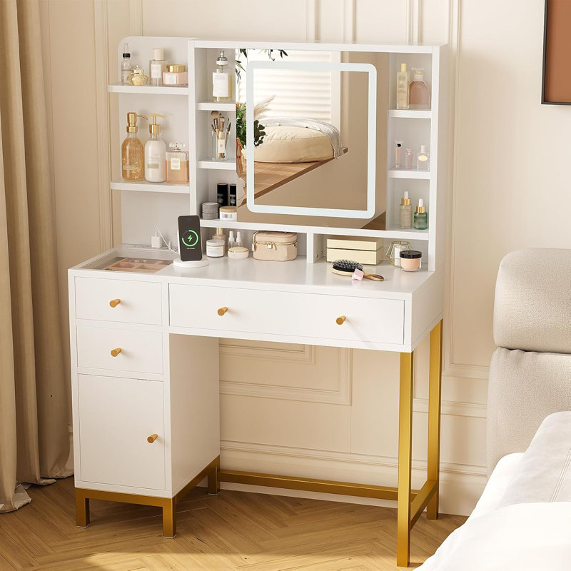 Grand meuble-lavabo avec station de charge et armoire de rangement