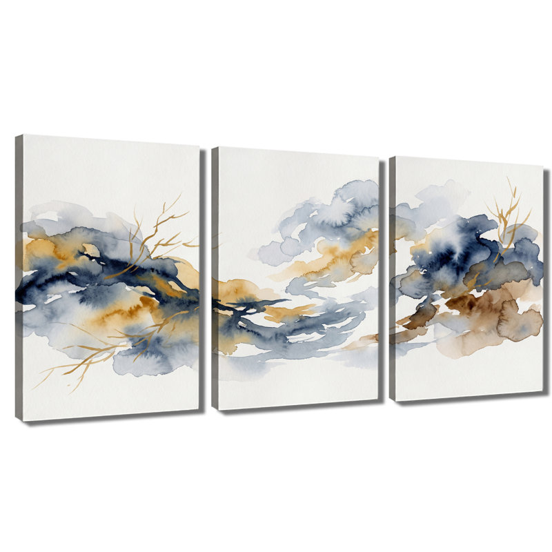 Ensemble de 3 reproductions de toiles tendues sur toile bleu marine, 16 * 24 pouces * 3