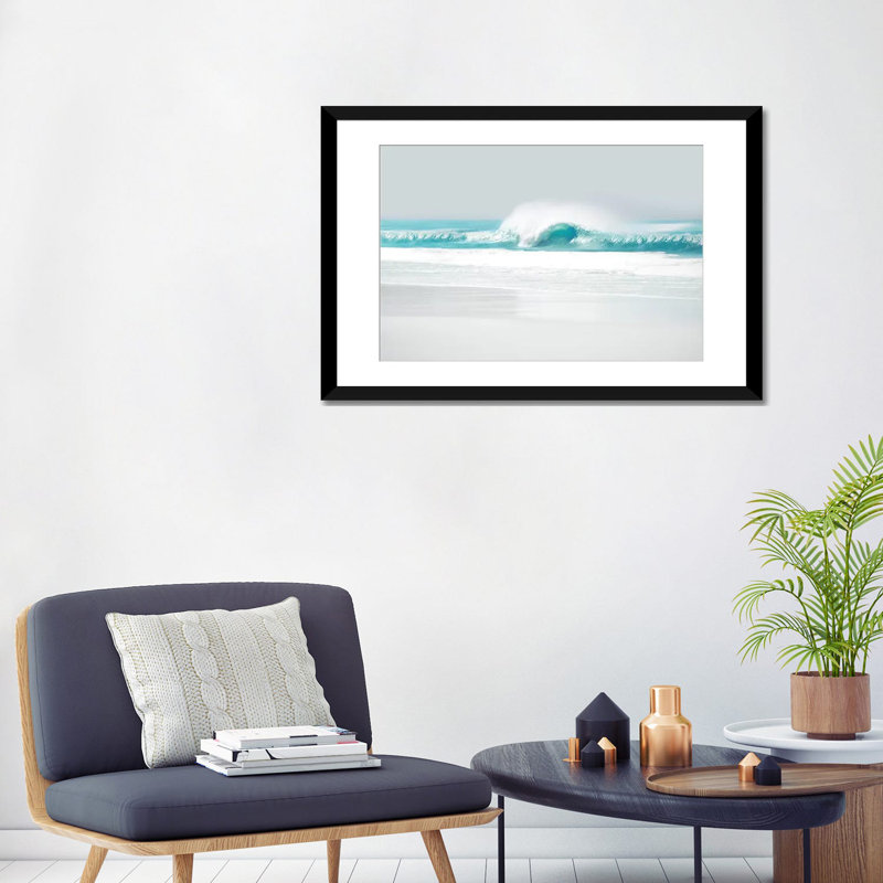 « wave ii », reproduction de photo sur toile en aqua, H 24 po x l 32 po x P 1 po, Toile avec cadre noir, Blanc