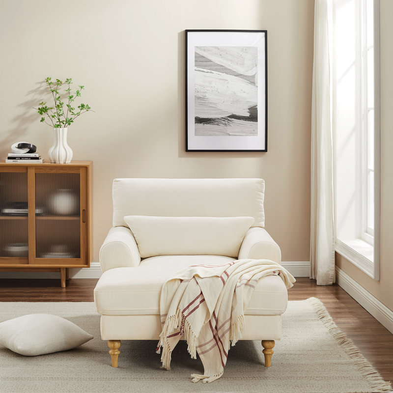 Davene Upholstered Chaise Lounge with Adjustable Backrest, Light Brown, White Polyester Blend