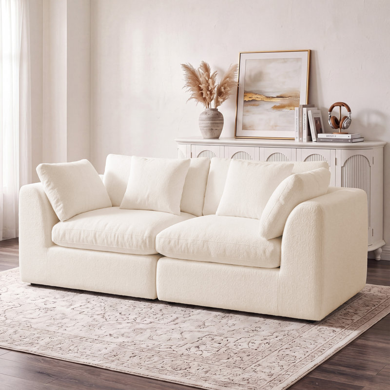 Canapé d'angle modulaire 2 places, canapé deux places en tissu chenille beige pour salon, Chenille beige