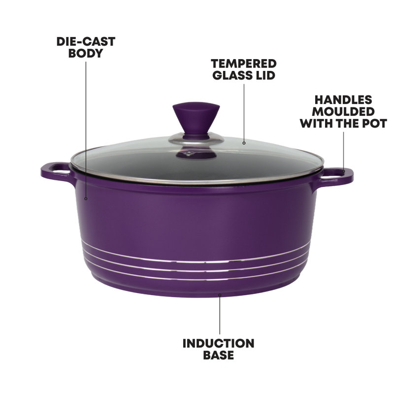 Laria 8 - Piece Non-Stick Aluminium Cookware Set - Induction Ready, Purple