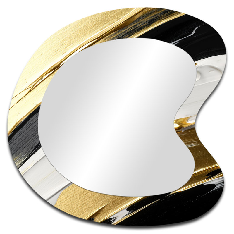 Waves Of Midnight Passion Abstract Black Gold - Abstract Asymmetrical Modern Large Wall Mirror, 27" x 27"