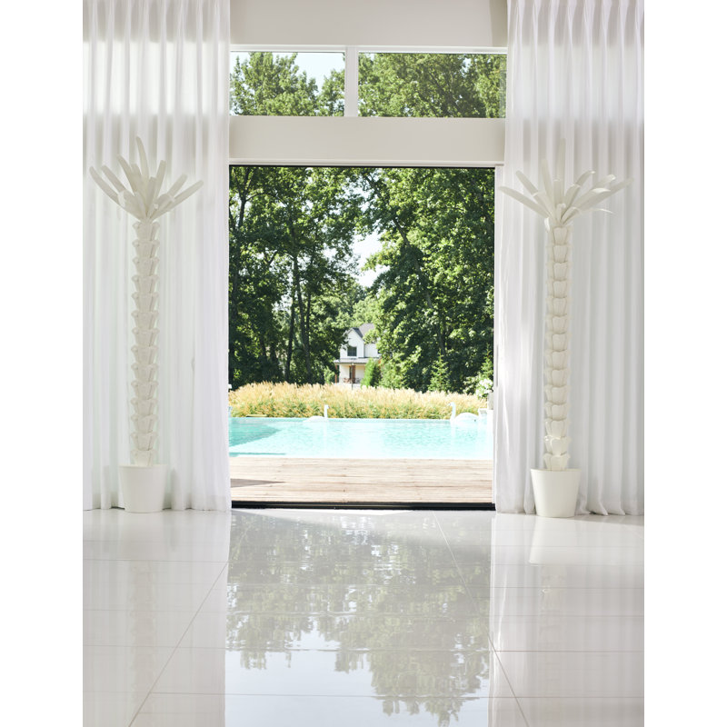 Faux Palm Tree in Metal Pot, White, White