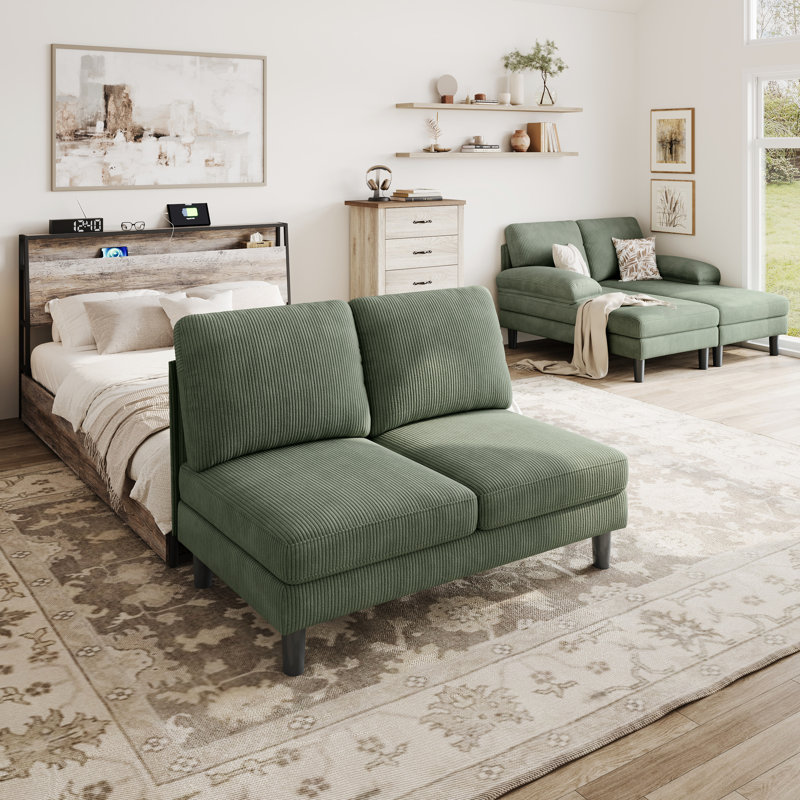 Trego 105'' Upholstered U-Shaped Symmetrical Sectional , Green Corduroy