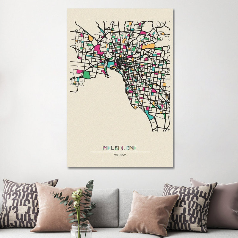 Melbourne, Australia Map by Ayse Deniz Akerman - Wrapped Canvas Print, 152.5 cm H x 101.5 cm W