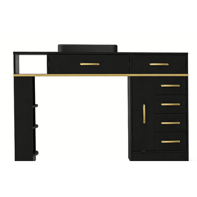 Professional Manicure Table With Dust Collector, Glass Display & Spacious Storage Workspace
