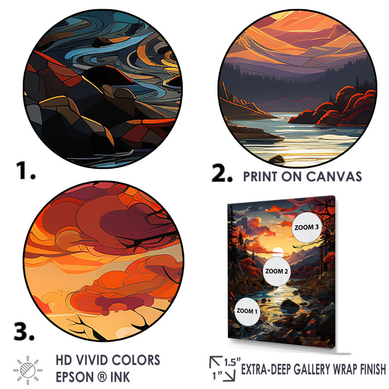 «Rivers Sunrise Enchantment I», reproduction d'art sur toile, Cadre doré simple, H 32 po x l 16 po x P 1 po
