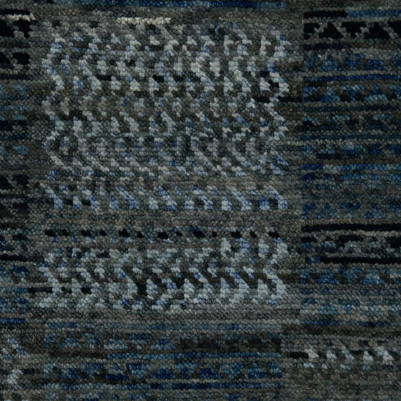 Tapis bleu / noir en laine noué à la main Kelise, Rectangle 9 pi x 12 pi