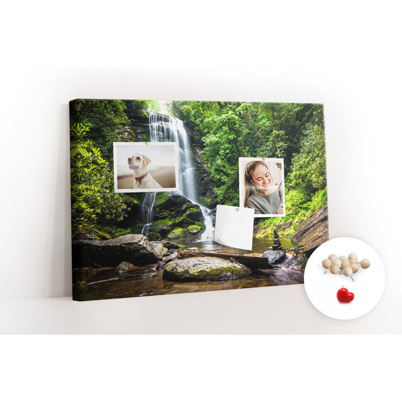 Wall Mounted bulletin board print decorative wall message pin boards home office corkboard Waterfall in forest