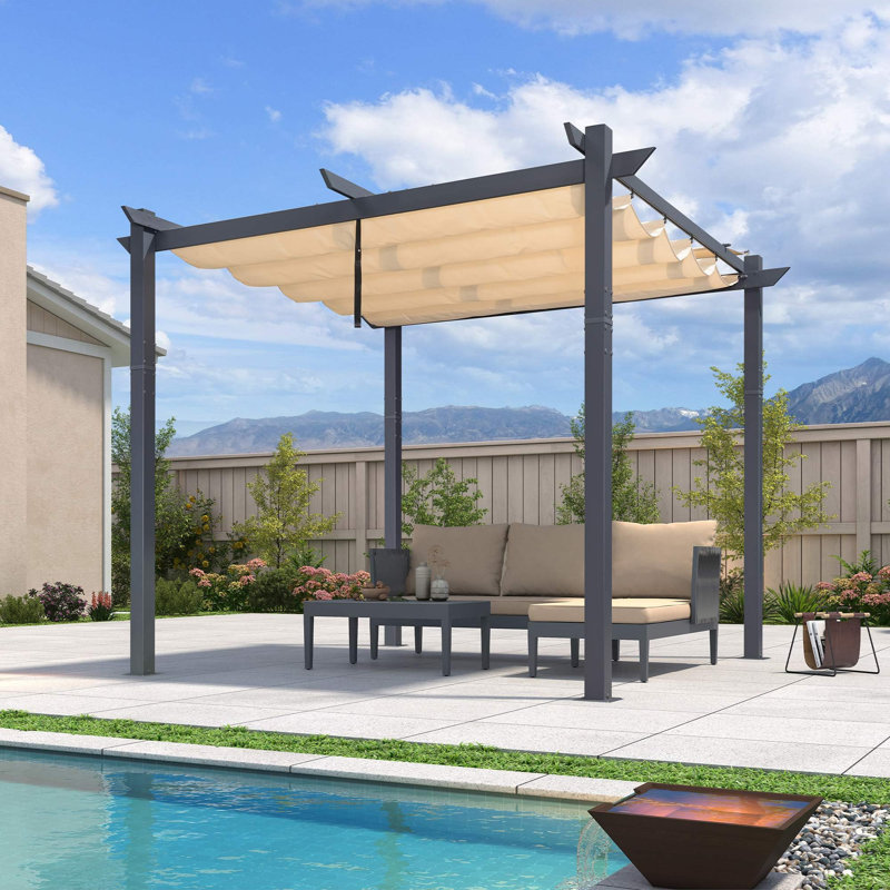 10 Ft. W X 10 Ft. D Aluminium Pergola with Canopy, Beige