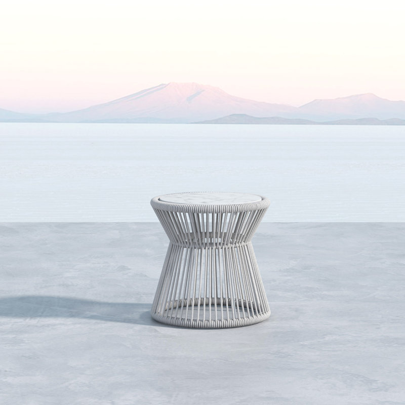 Miami Outdoor Round Side Table, Silver Gray