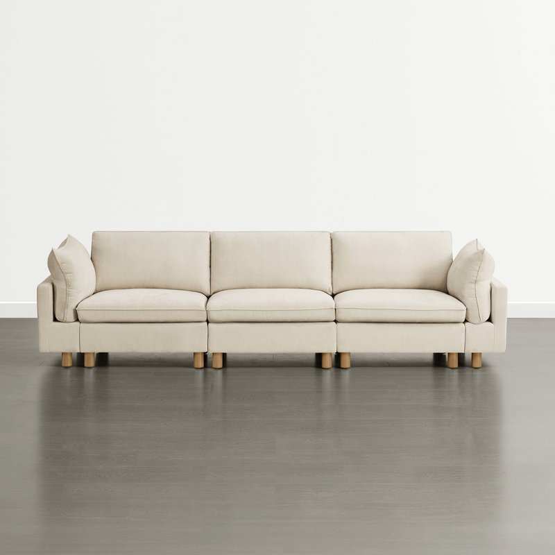 Solena 126.8" W 3-Piece Upholstered Modular Sofa With Solid Wood Base, Cream