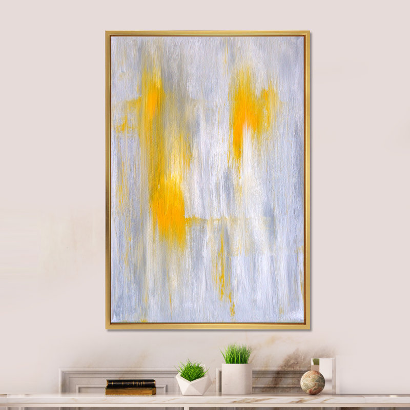 Yellow And Gray Merging Abstract XI Merging Abstract XI - Painting on Canvas, 36" H x 24" W, Gold Floater Frame