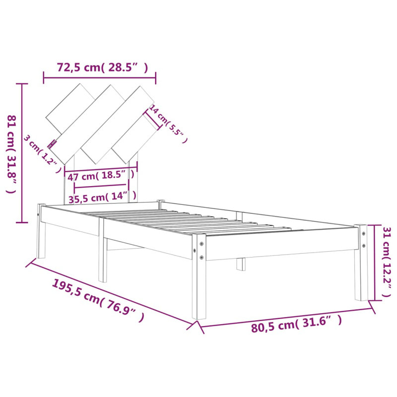 Bed Frame Solid Wood, Small Single (2'6), natural