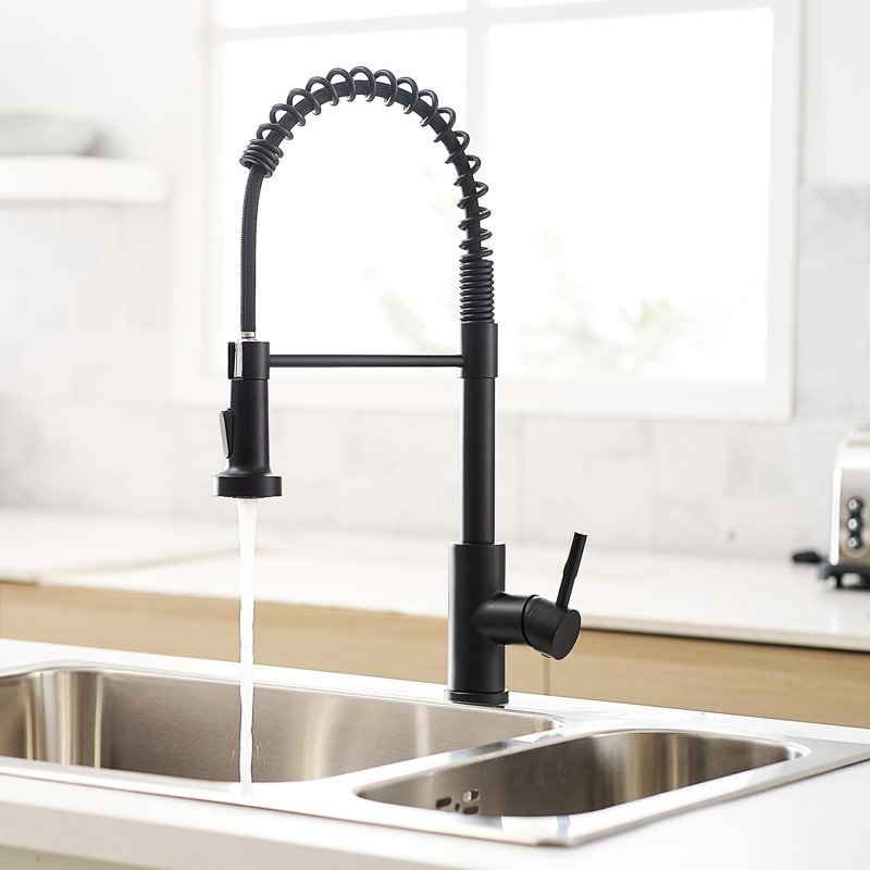 Matte Black Kitchen Faucet With Pull Out , Leak- Assembly, Simple Installation Instructions Stylish Single Handle, Improve Efficiency