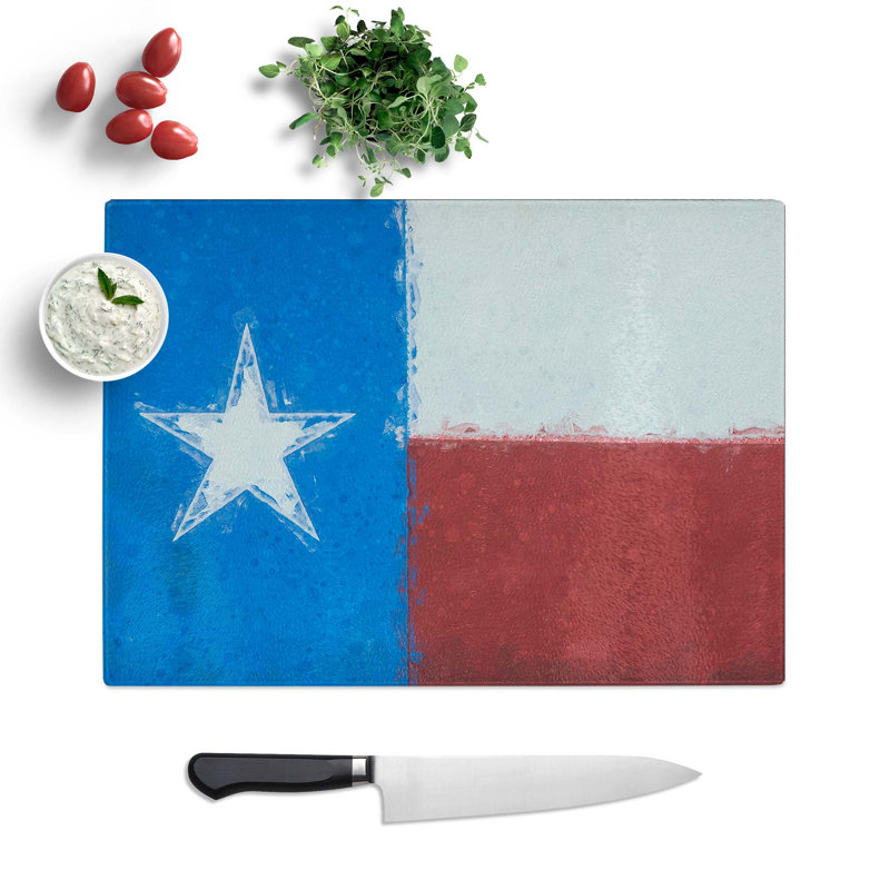 Tempered Glass Painted Texas Flag Chopping Board, 28.5 cm W x 20 cm L