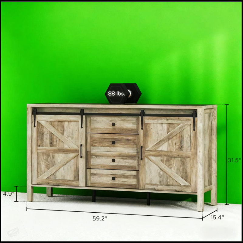 Buffet polyvalent de 59 pouces avec plateau épais, rangement spacieux et charme campagnard pour un usage multiple dans n'importe quelle maison