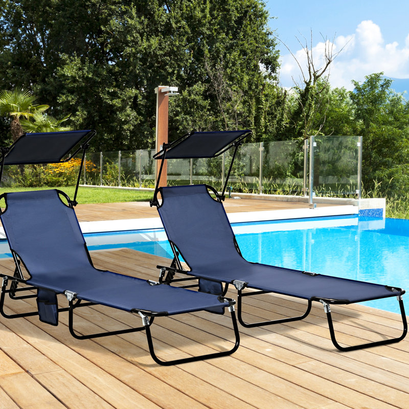 Chaises de piscine à baldaquin avec abat-jour pliant et inclinable pour l'extérieur en bleu foncé