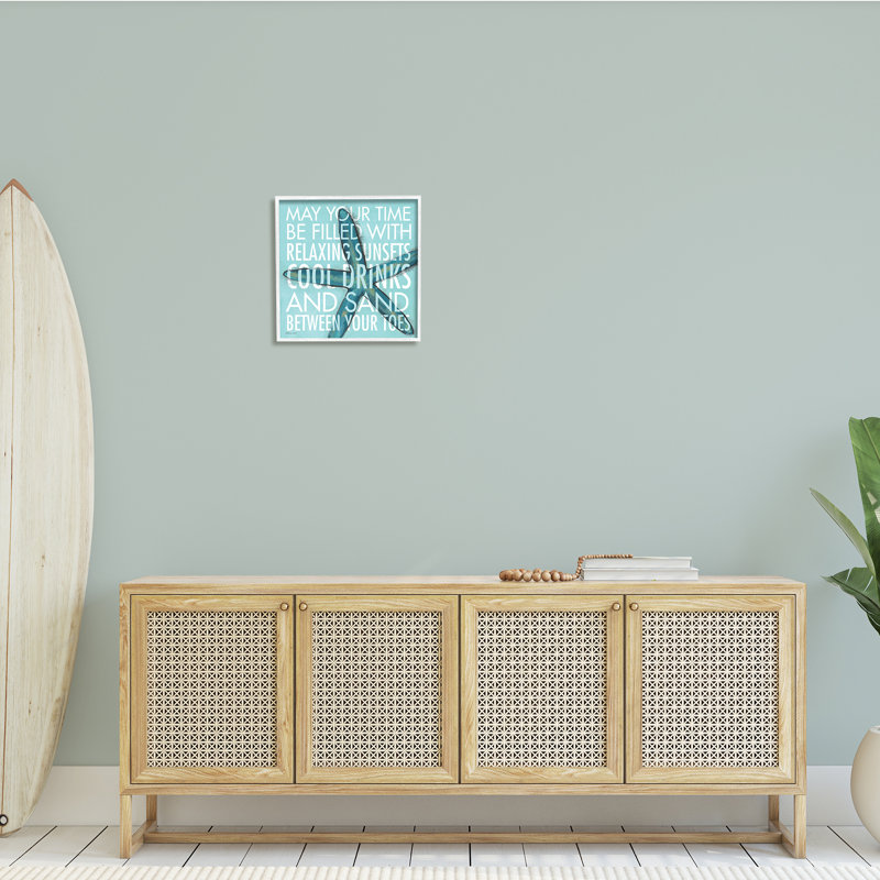 «Sunsets Cool Drinks Sand Beach Expression», H 17 po x l 17 po x P 1,5 po, Giclée encadrée blanc bord de mer