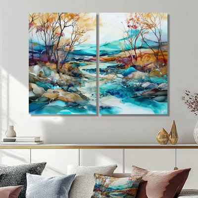 Turquoise et brun, paysage de charme liquide - impressions d'art moderne sur toile