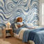 Papier peint abstrait à motif abstrait bleu ondulé-125682799-125682798