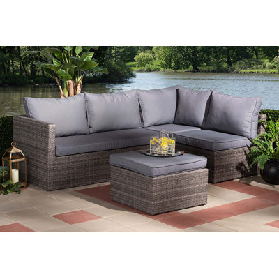 Ensemble de patio 4 pièces en rotin avec coussins